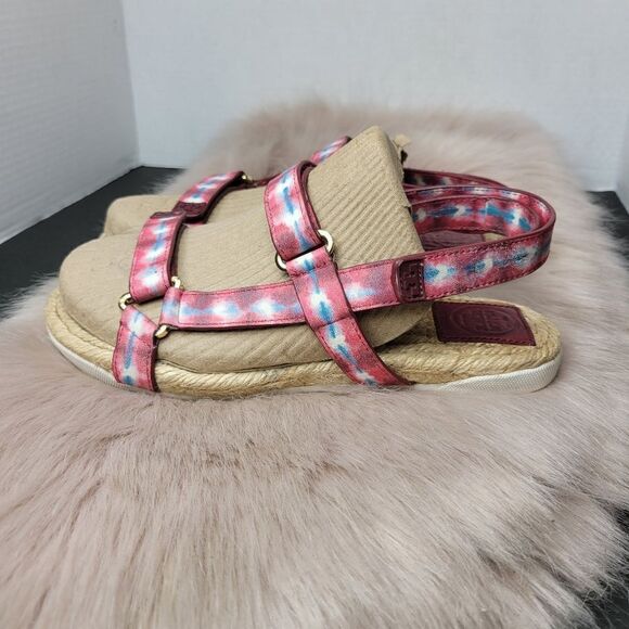 Tory Burch Sonda Flat Espadrille Hippie Tye Dye Leather Strappy Sandals Size 8 - Picture 3 of 9